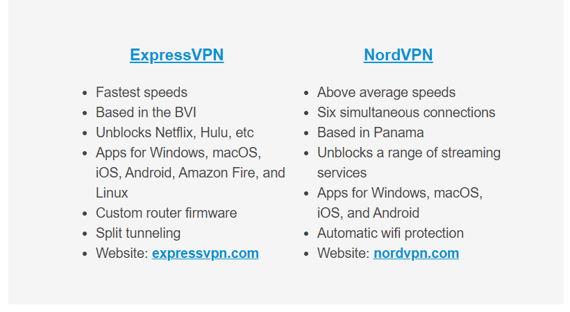 Summary ExpressVPN vs Nord VPN